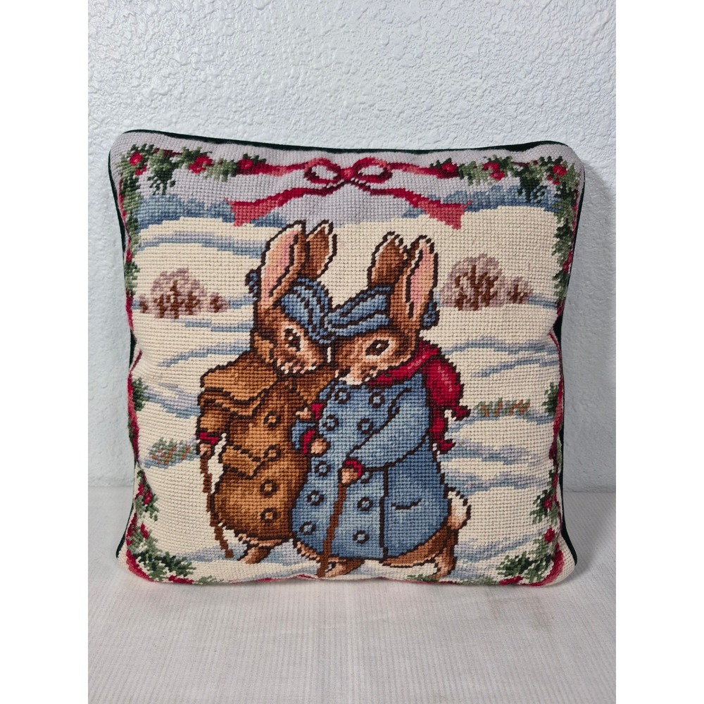 1999 Beatrix Potter Peter Rabbit Needlepoint Pillow Velvet Back Frederick Warne